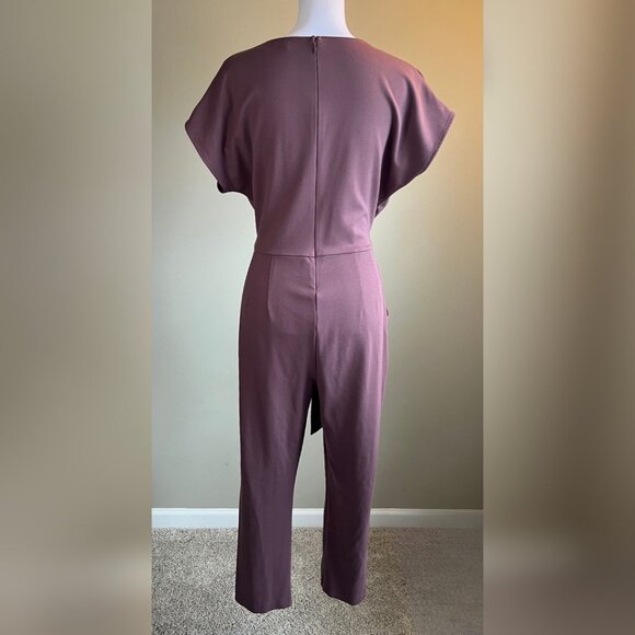 Elegant Mauve Front/Back Tie EXPRESS Jumpsuit Large Size w/ Pockets - Picture 7 of 14